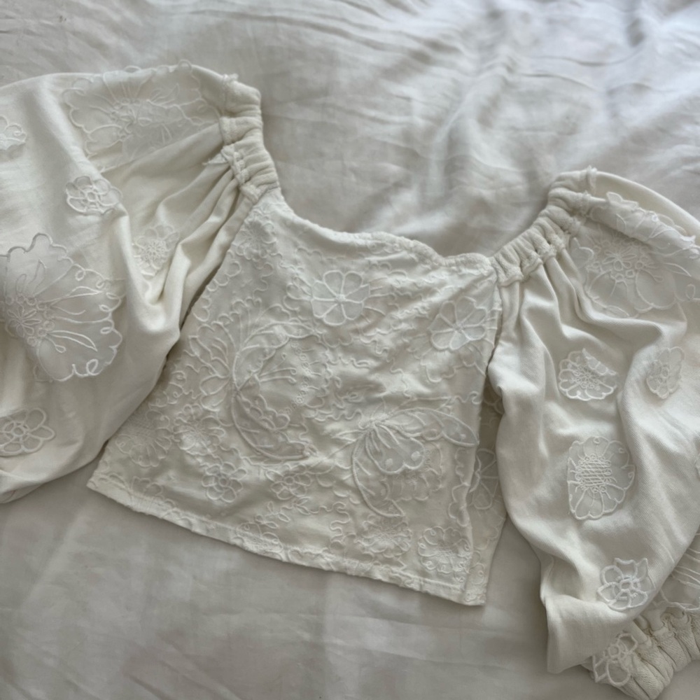 FP Elegant White Embroidered Women's Top